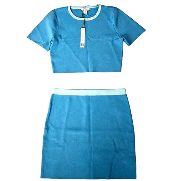 House Of Harlow 1960 Women's Blue Combo Crop Top And Skirt Set Size L/G NWT - Picture 1 of 15